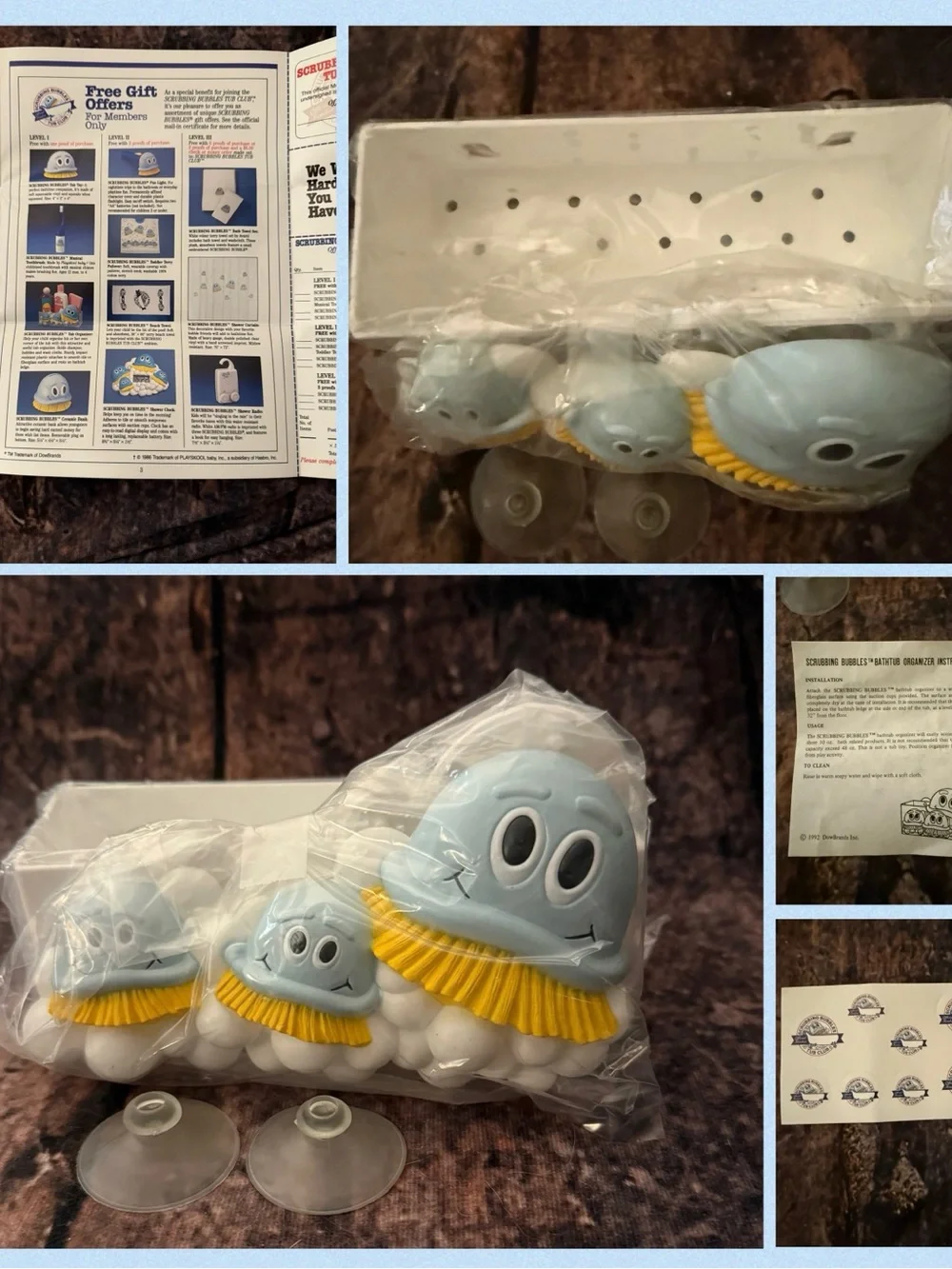 Vintage 1992 DowBrands Scrubbing Bubbles Tub-Complete Set